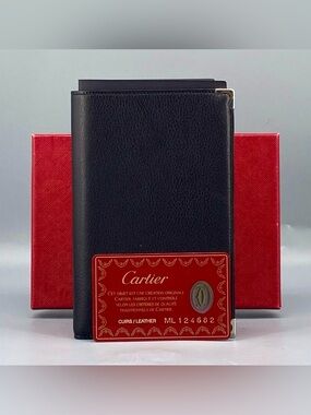 CARTIER Long Bifold Black Leather Wallet